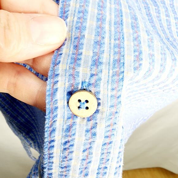 Royal Robbins Outdoor  Travel Blue Striped Men's Button Front Short Sleeve Shirt - Picture 5 of 12